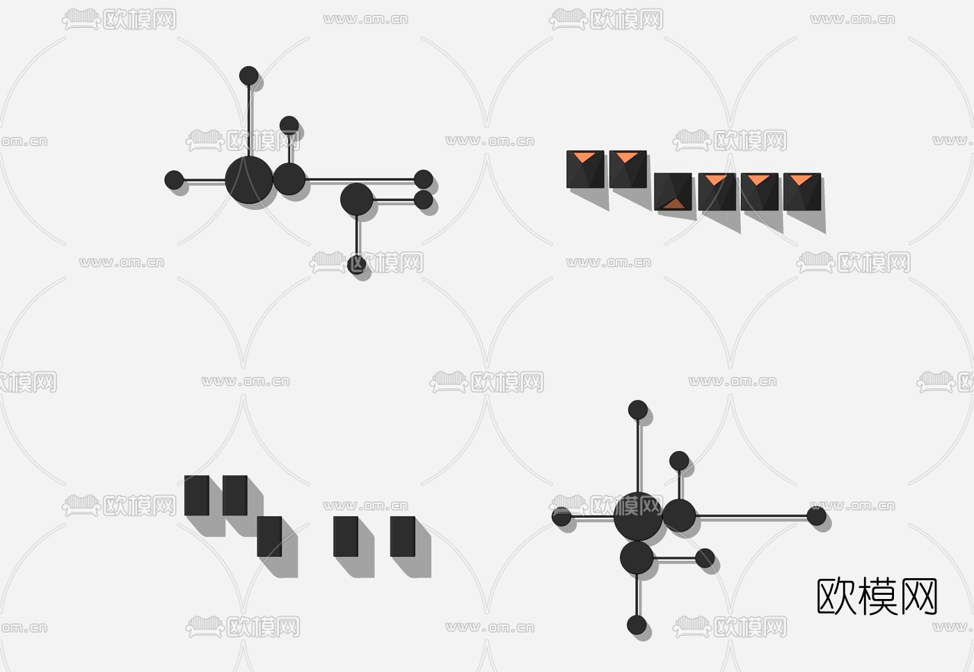 后现代多头壁灯组合su模型下载