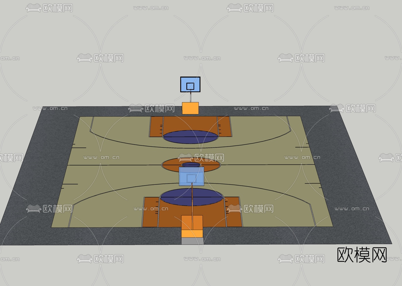 现代篮球场免费su模型下载