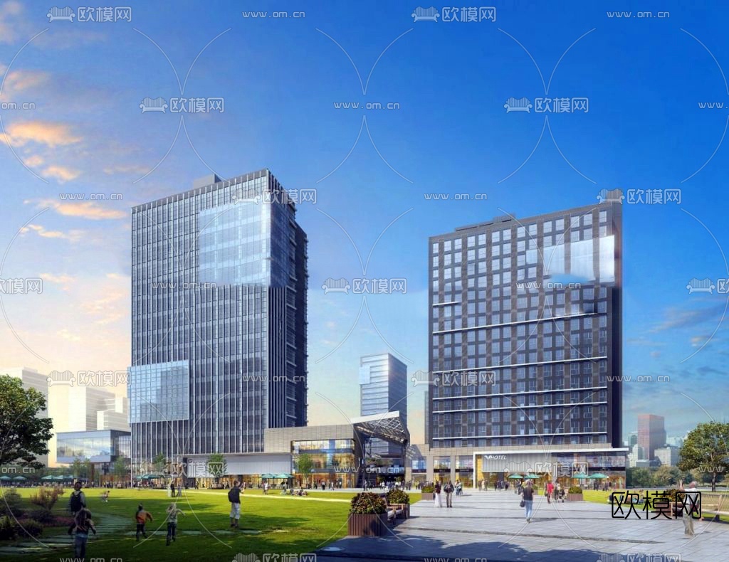 现代高层办公楼su模型下载（渲染图2）