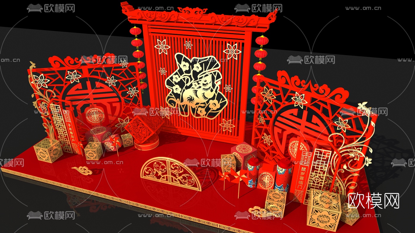 新中式新年祝福美陈3d模型