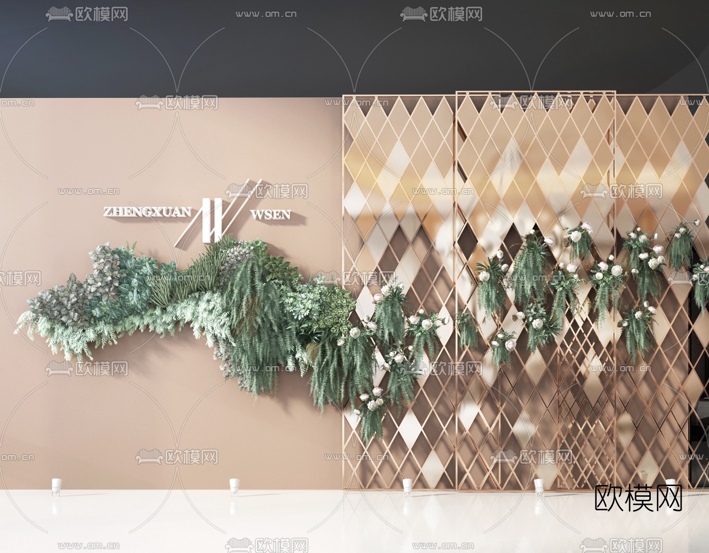 现代植物花艺背景墙3d模型