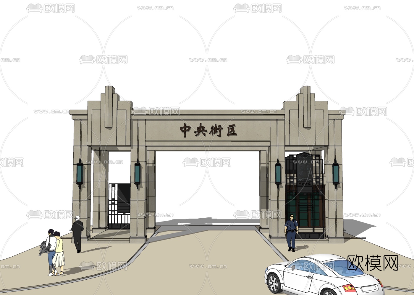 现代园林大门免费su模型下载