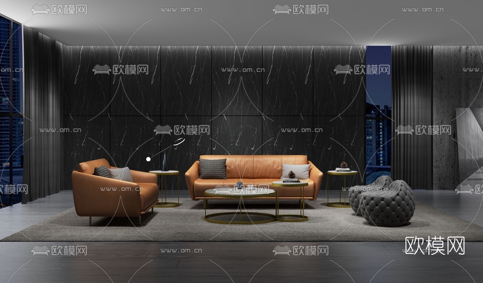 现代皮革沙发组合3d模型下载