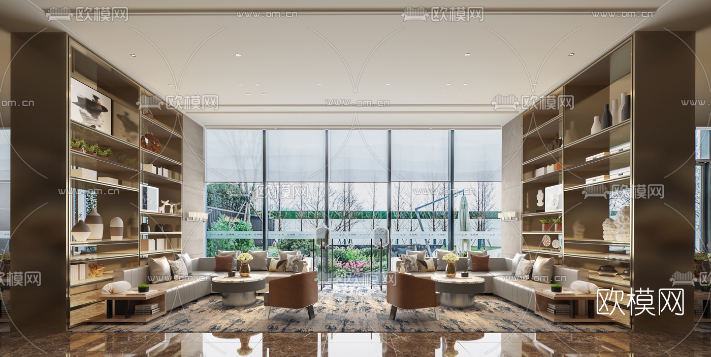 则灵设计 新中式售楼处洽谈区3d模型下载（渲染图1）