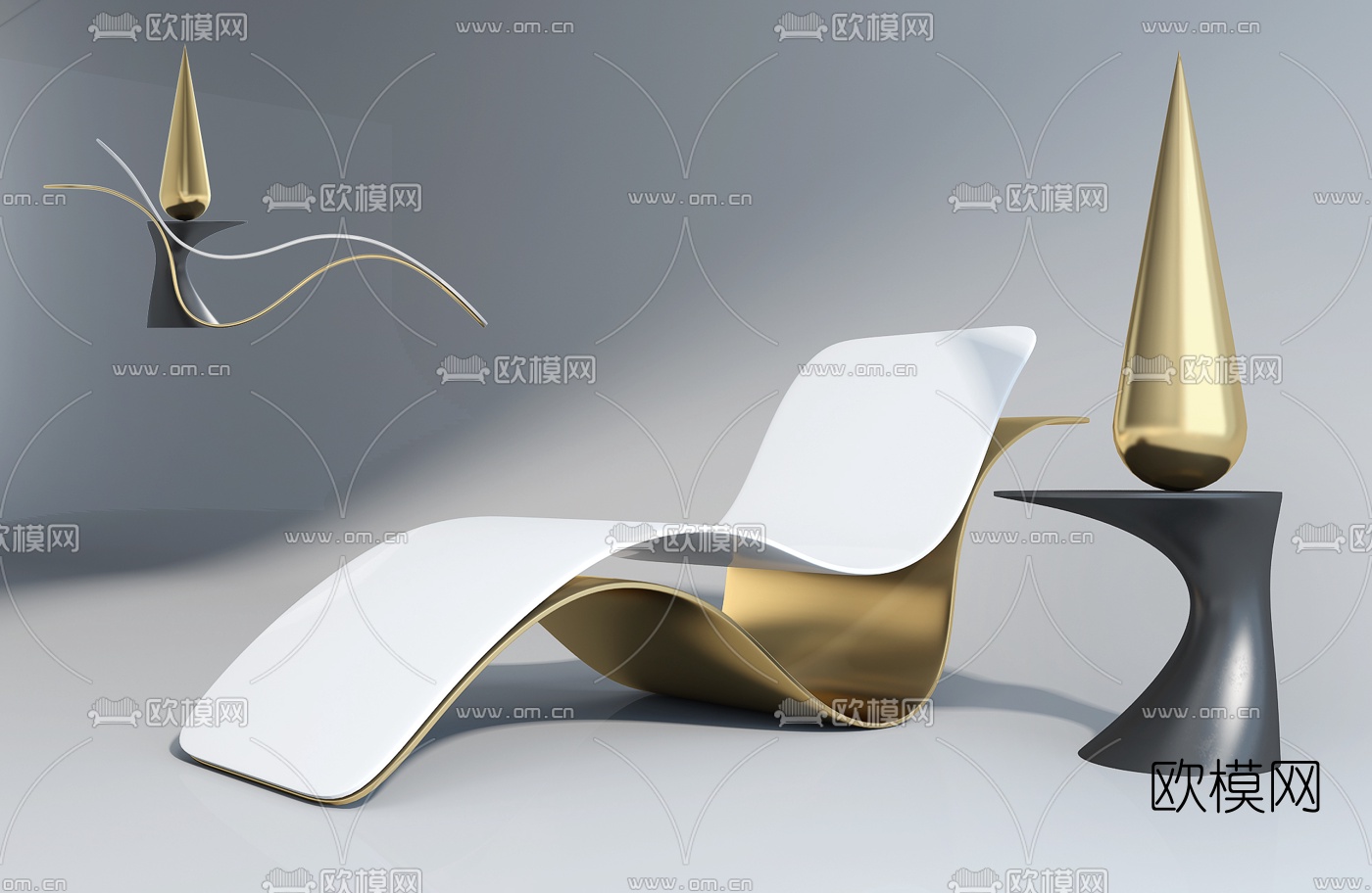 后现代轻奢躺椅组合3d模型