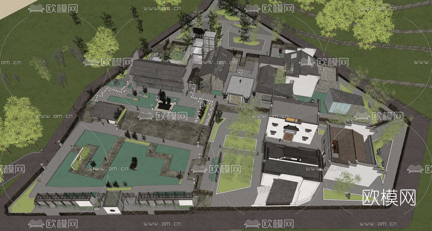 中式徽派古建外观su模型下载（渲染图3）