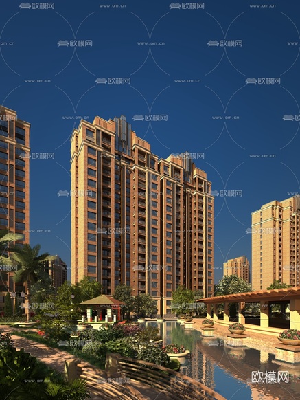 现代住宅小区建筑外观3d模型下载