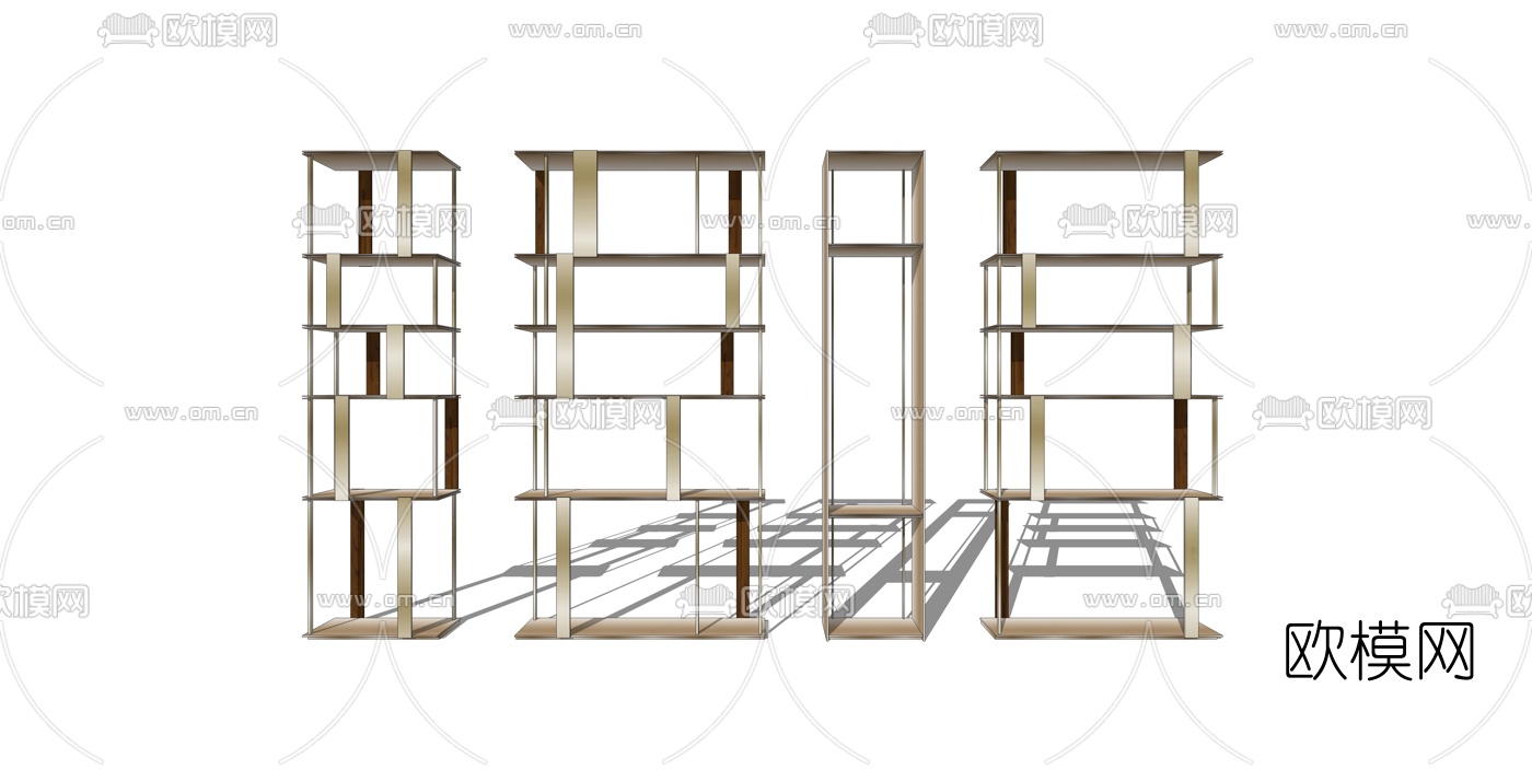 现代金属书架su模型下载（渲染图1）