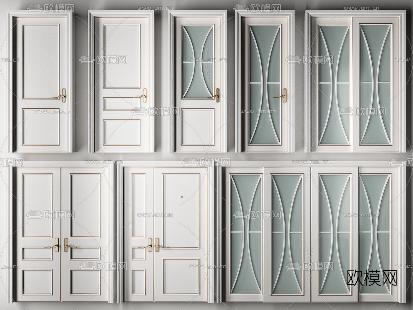简欧烤漆平开门卫浴门3d模型下载