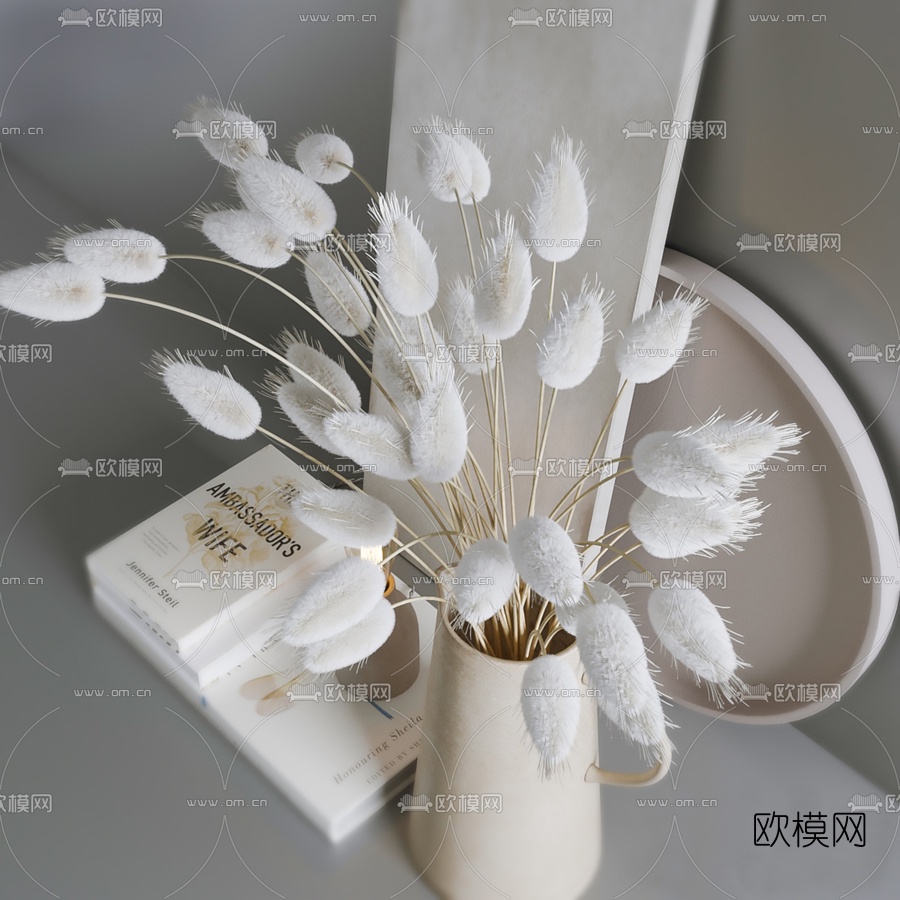北欧干花书籍饰品摆件3d模型