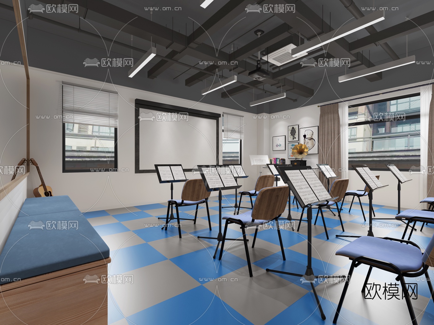 工业风音乐培训教室3d模型下载