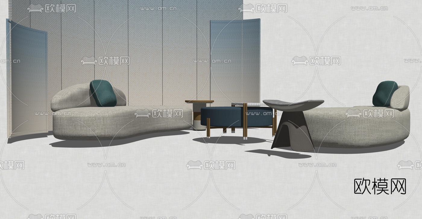 现代布艺弧形沙发su模型下载（渲染图1）