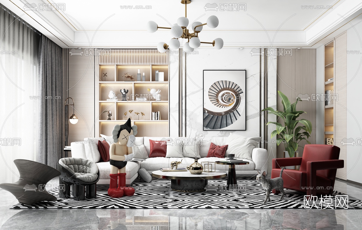 现代轻奢客厅3d模型下载