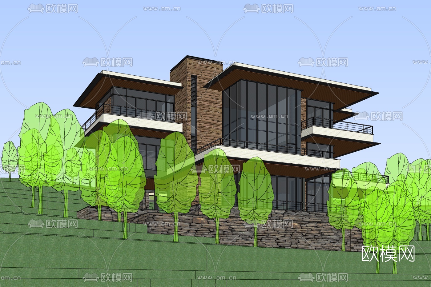 现代山地别墅免费su模型下载