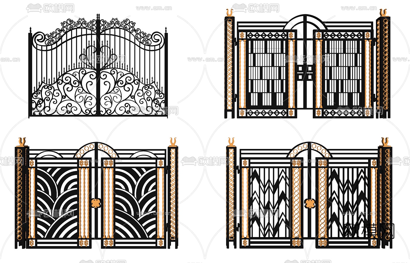 欧式铁艺雕花大门su模型下载