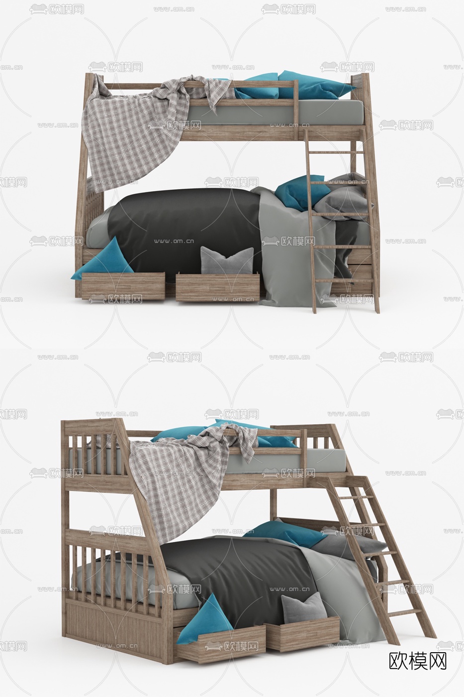 现代上下铺儿童床3d模型下载（渲染图1）