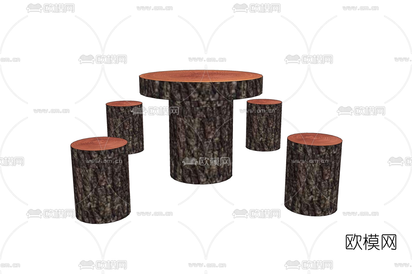 现代木桩休闲桌椅免费su模型下载
