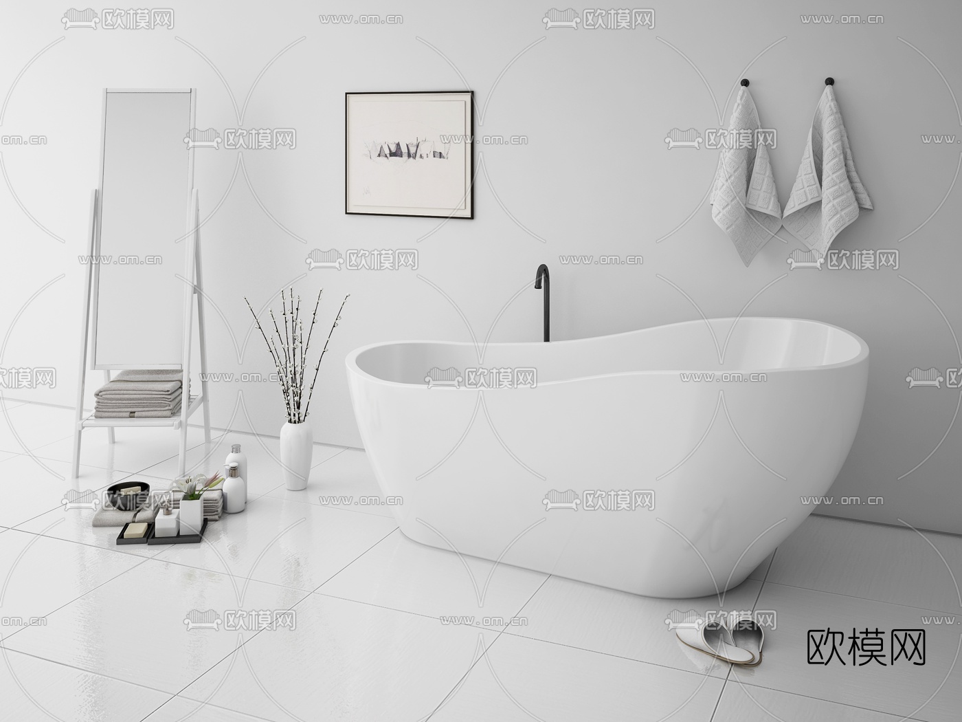现代浴室浴缸组合3d模型下载（渲染图3）
