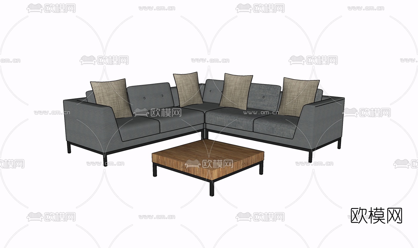 现代布艺多人沙发su模型下载