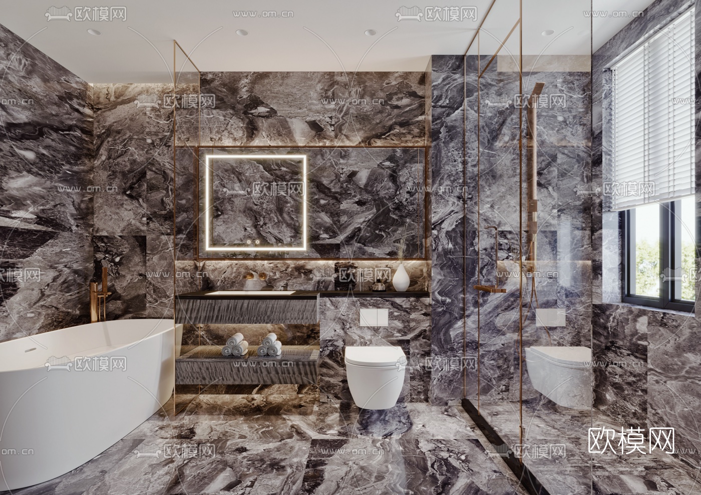 现代轻奢卫生间浴室3d模型下载