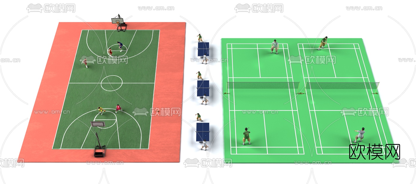 现代篮球场网球场乒乓球台3d模型
