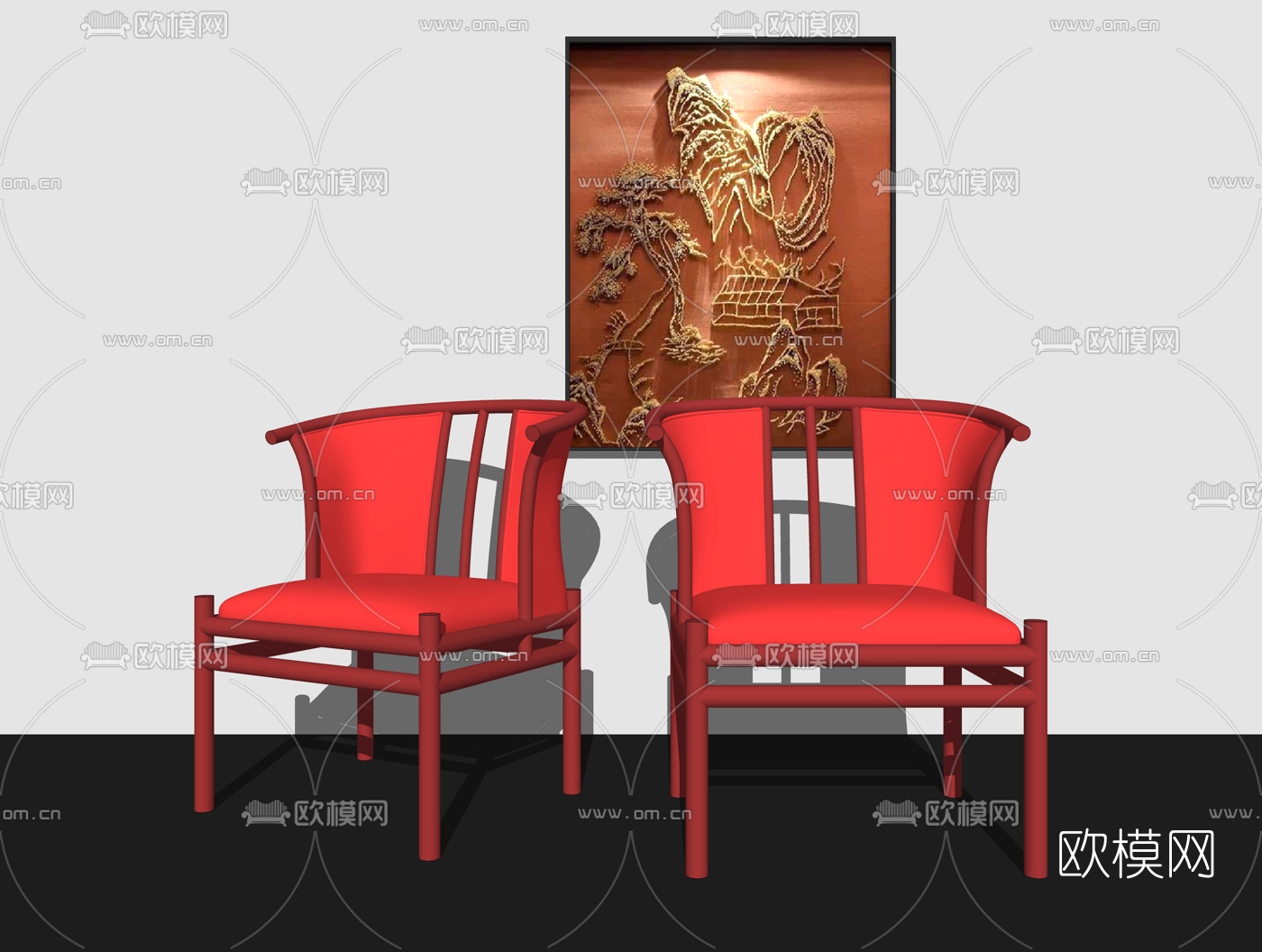 新中式单椅组合su模型下载