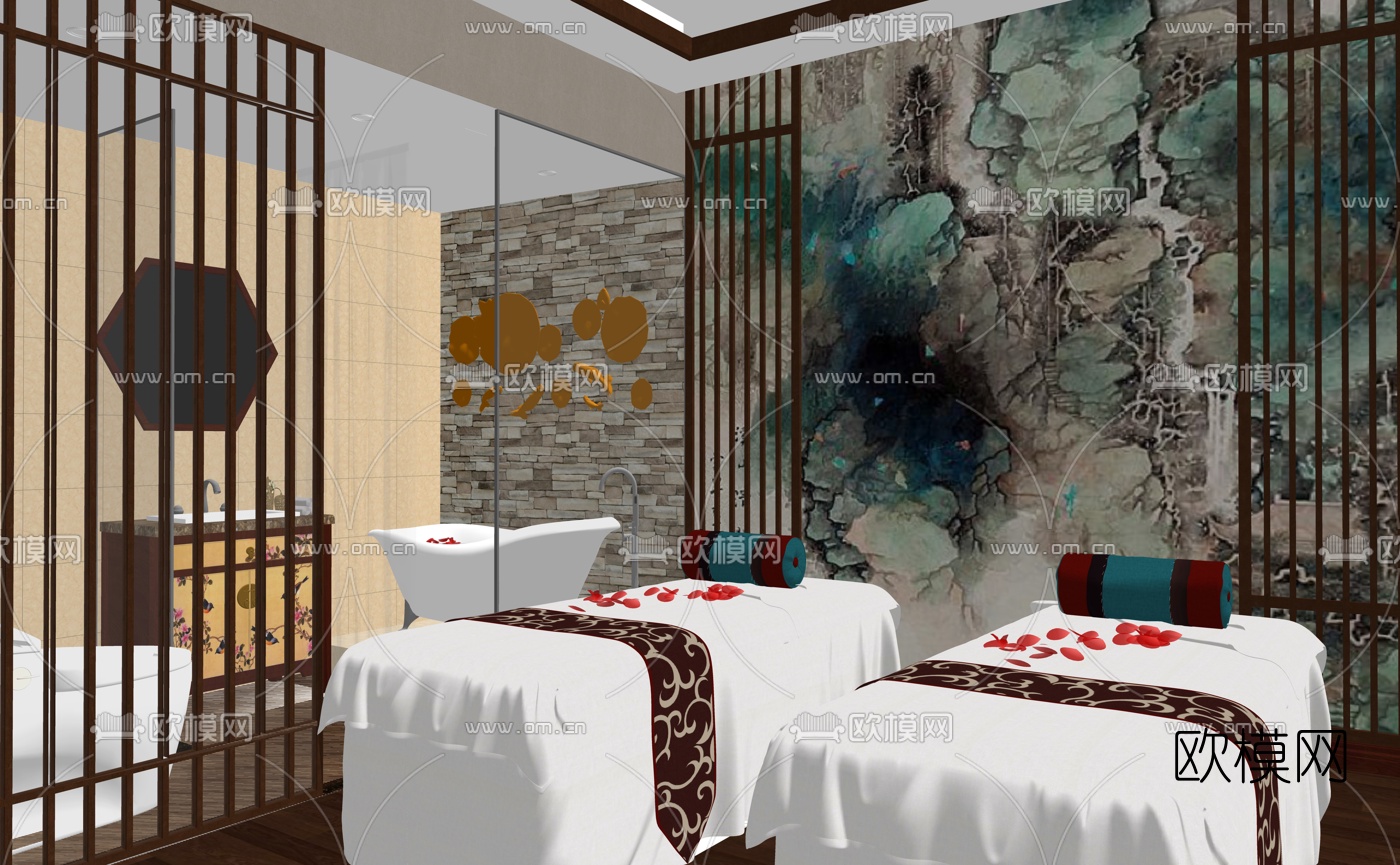 新中式桑拿房按摩店su模型下载