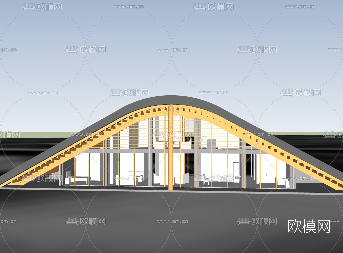 现代石拱桥免费su模型下载