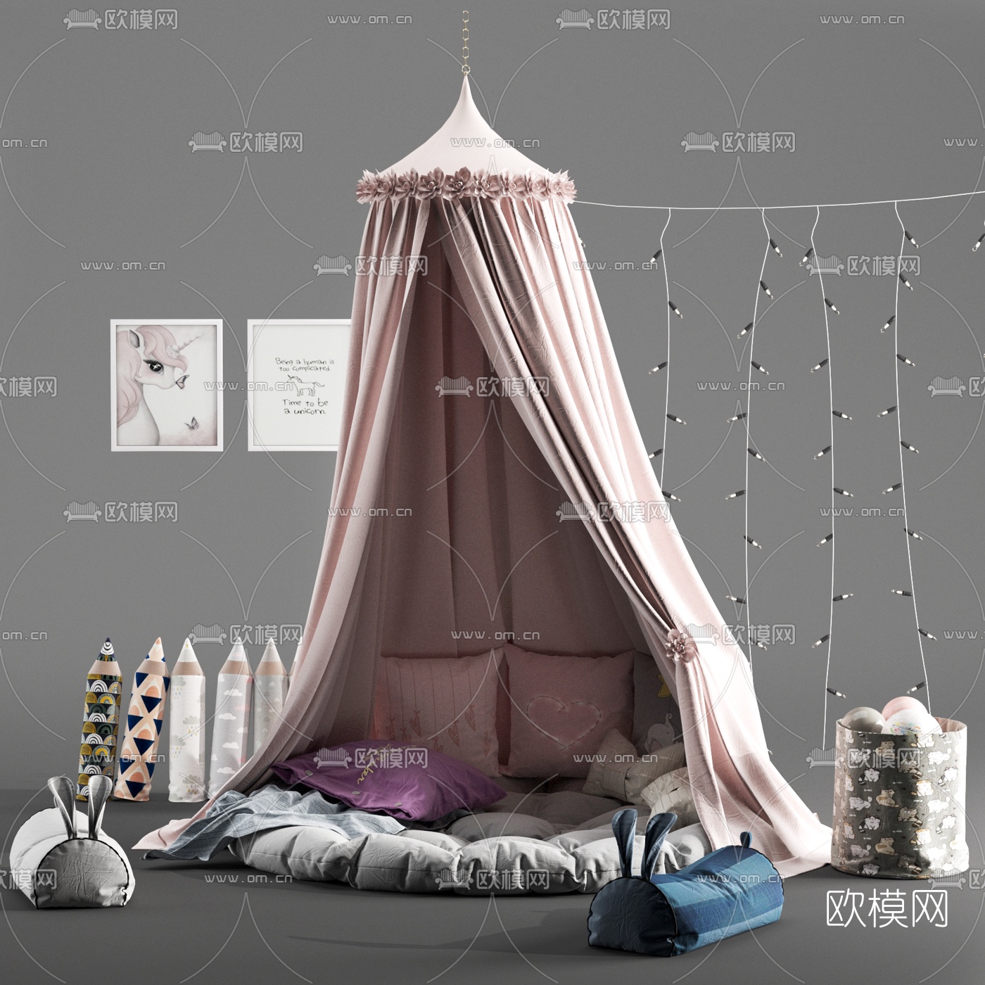 现代儿童帐篷软垫组合43d模型下载（渲染图1）
