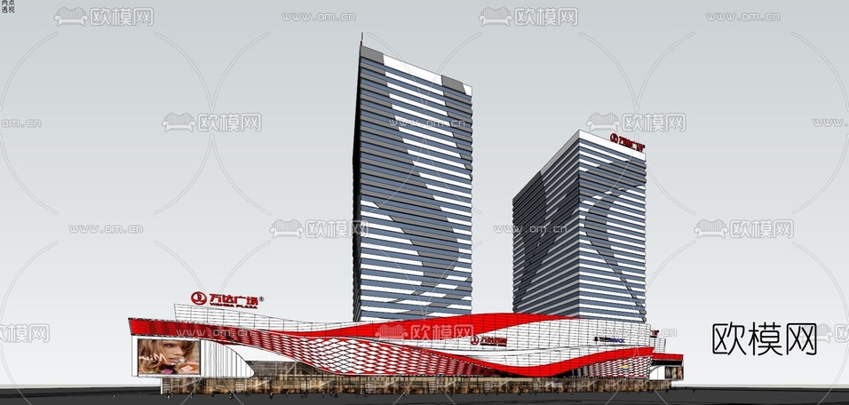 现代商业综合体su模型下载(渲染图1)