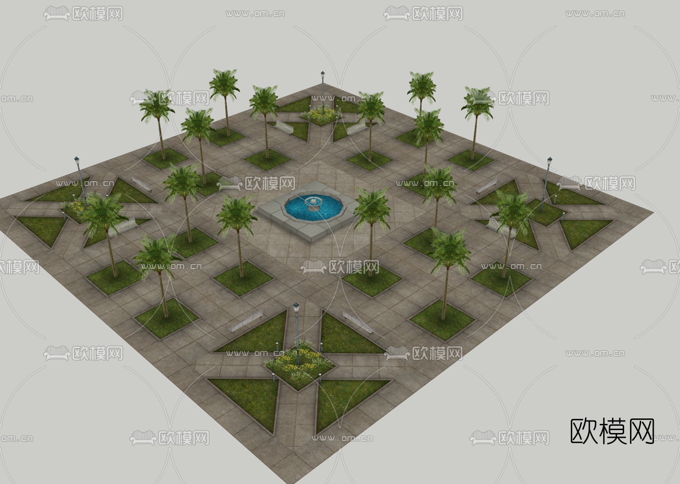 现代广场景观免费su模型下载