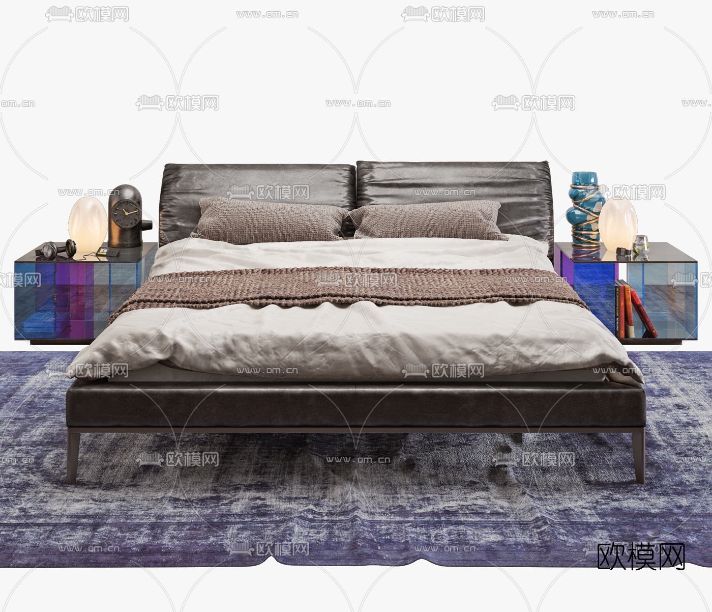后现代布艺双人床3d模型下载（渲染图2）