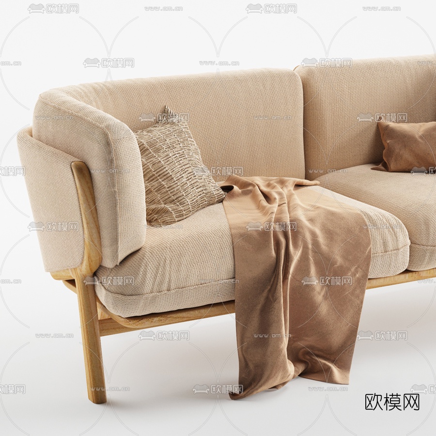 北欧布艺双人沙发3d模型下载（渲染图3）