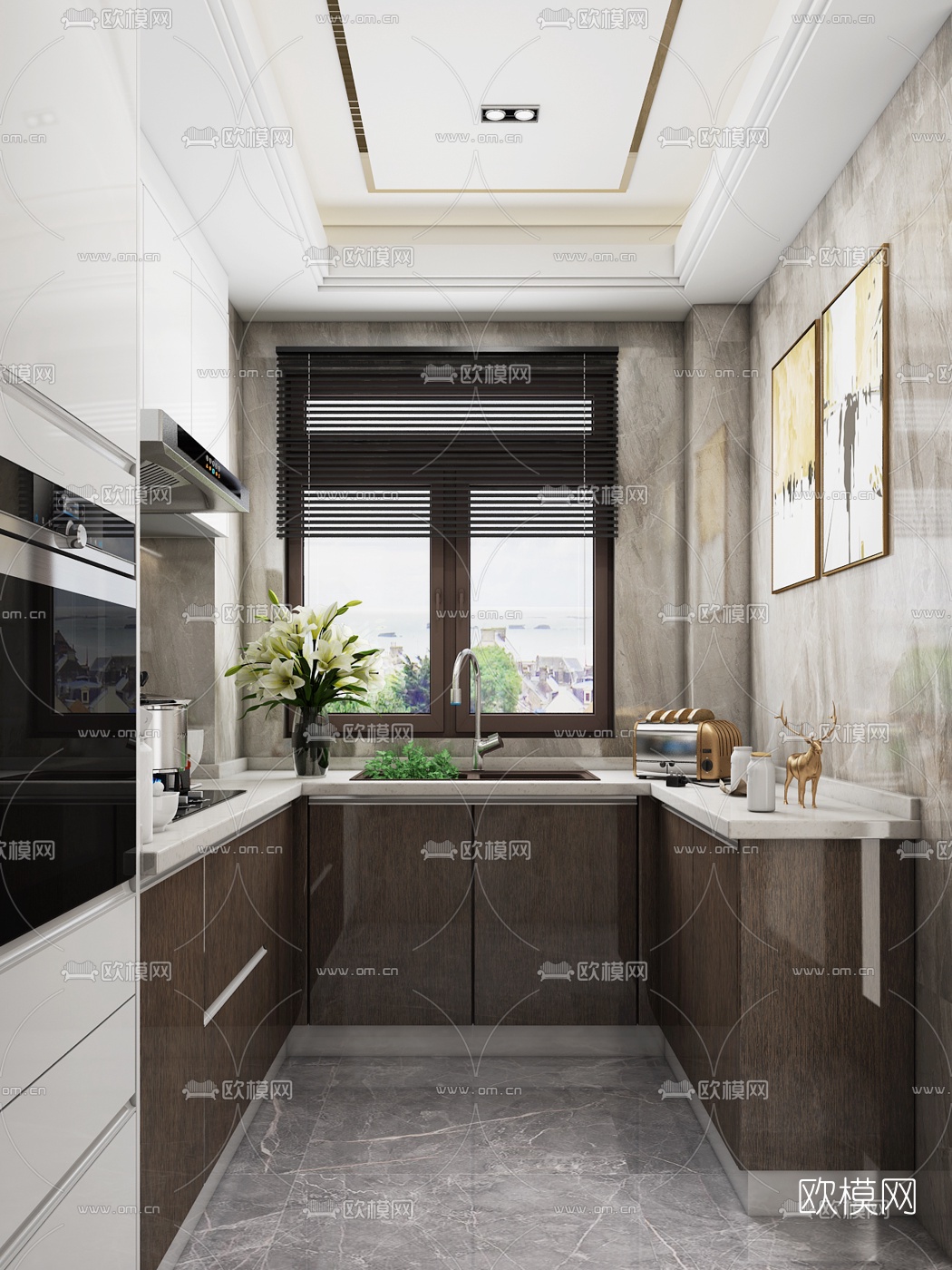 现代简约厨房3d模型下载（渲染图1）