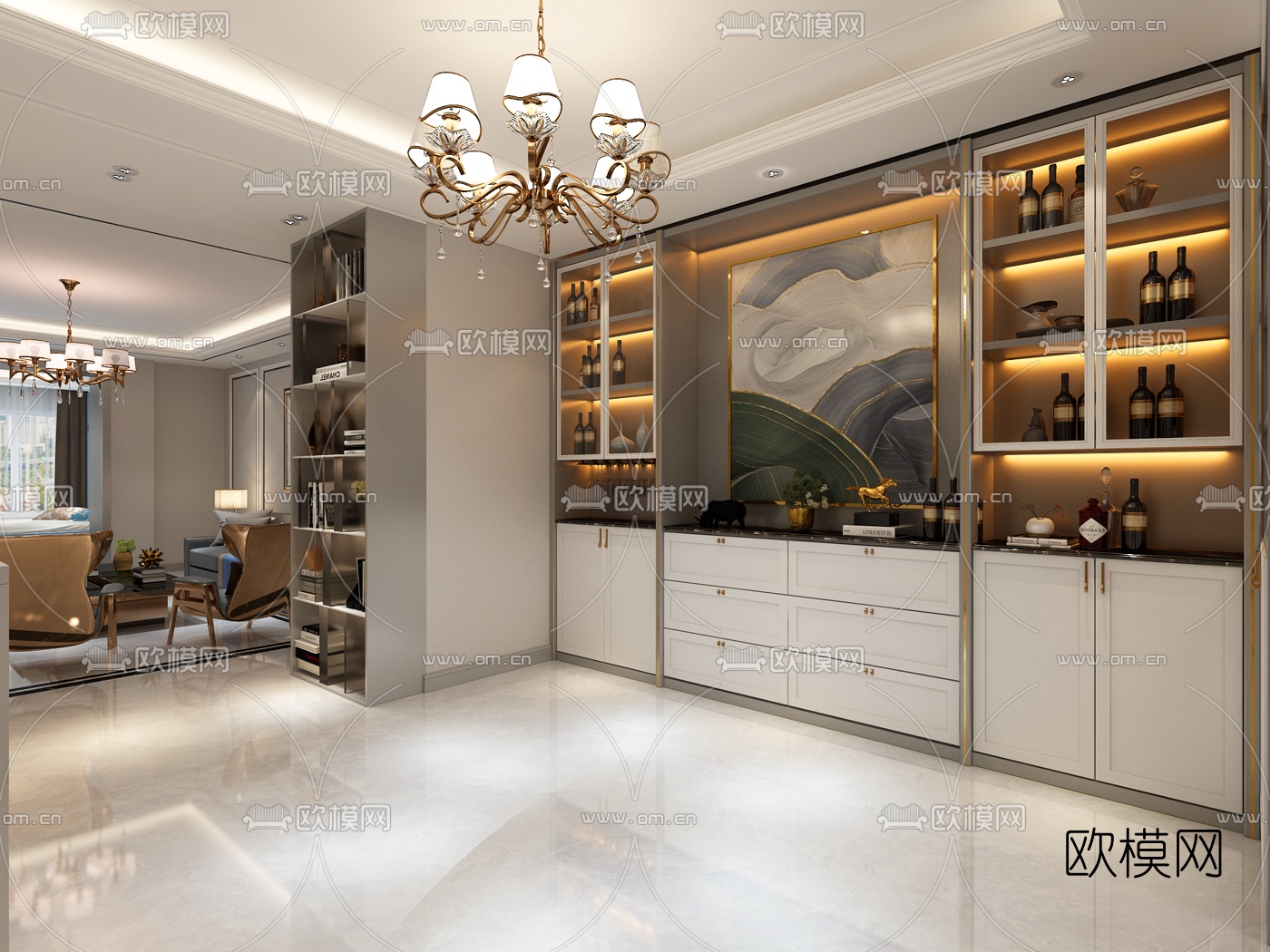 现代客厅餐厅免费3d模型