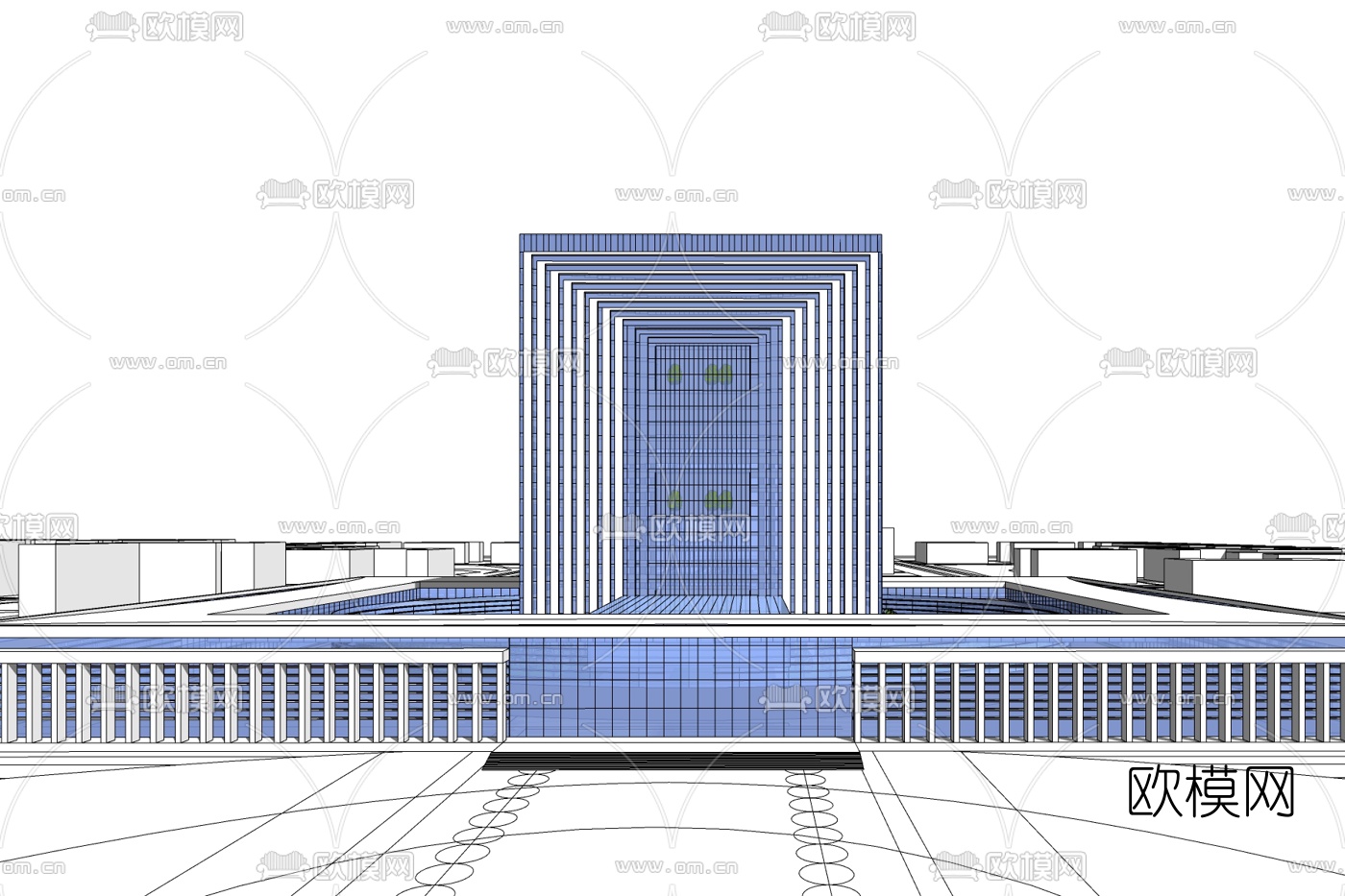 现代高层办公楼免费su模型下载