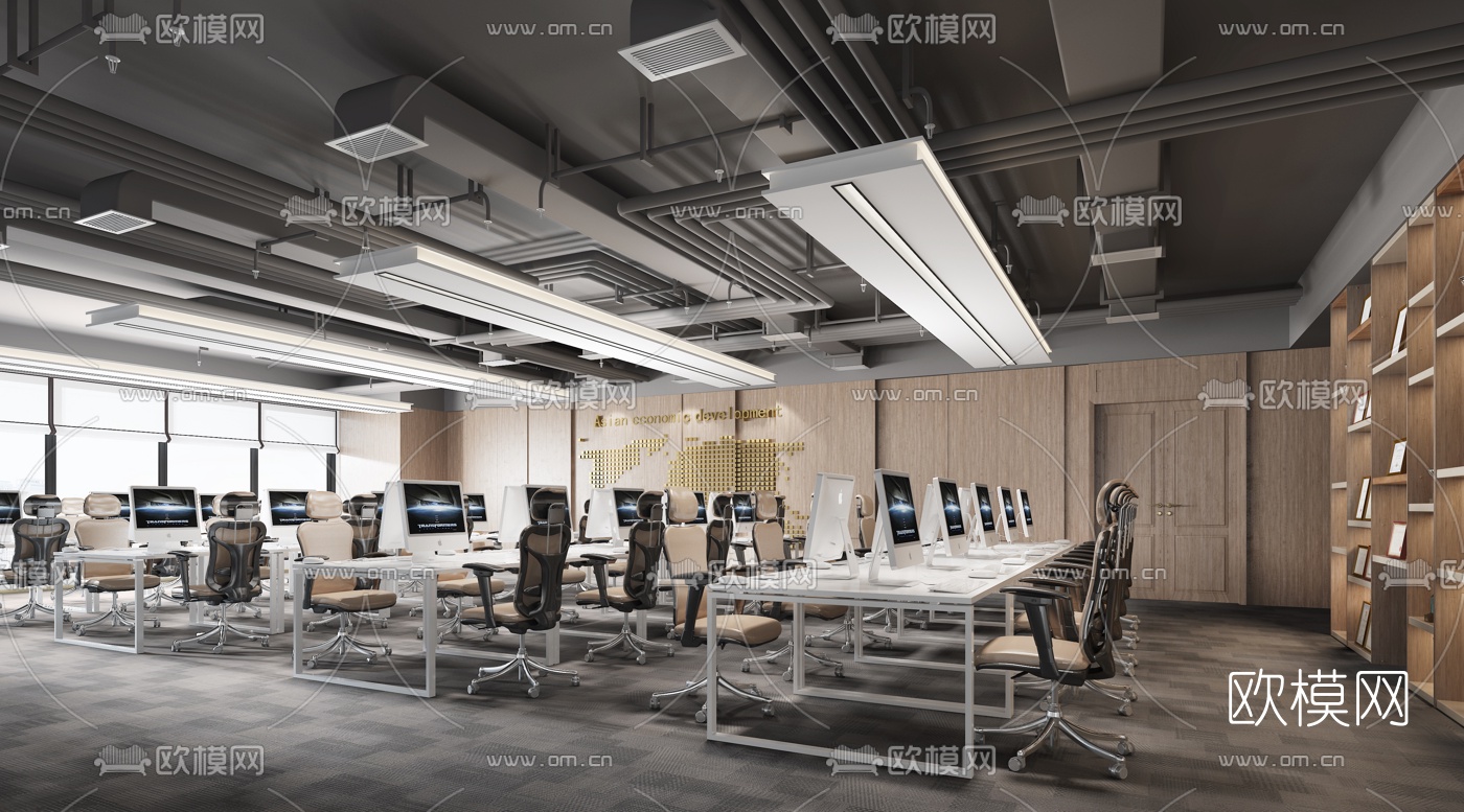 现代敞开式办公区3d模型-免费3dmax模型库-欧模网