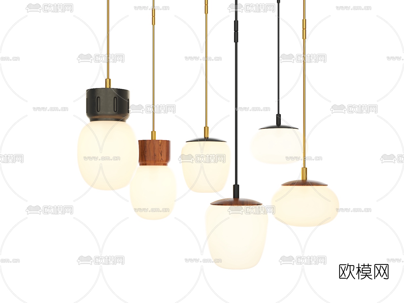 现代简约玻璃吊灯组合3d模型下载（渲染图1）