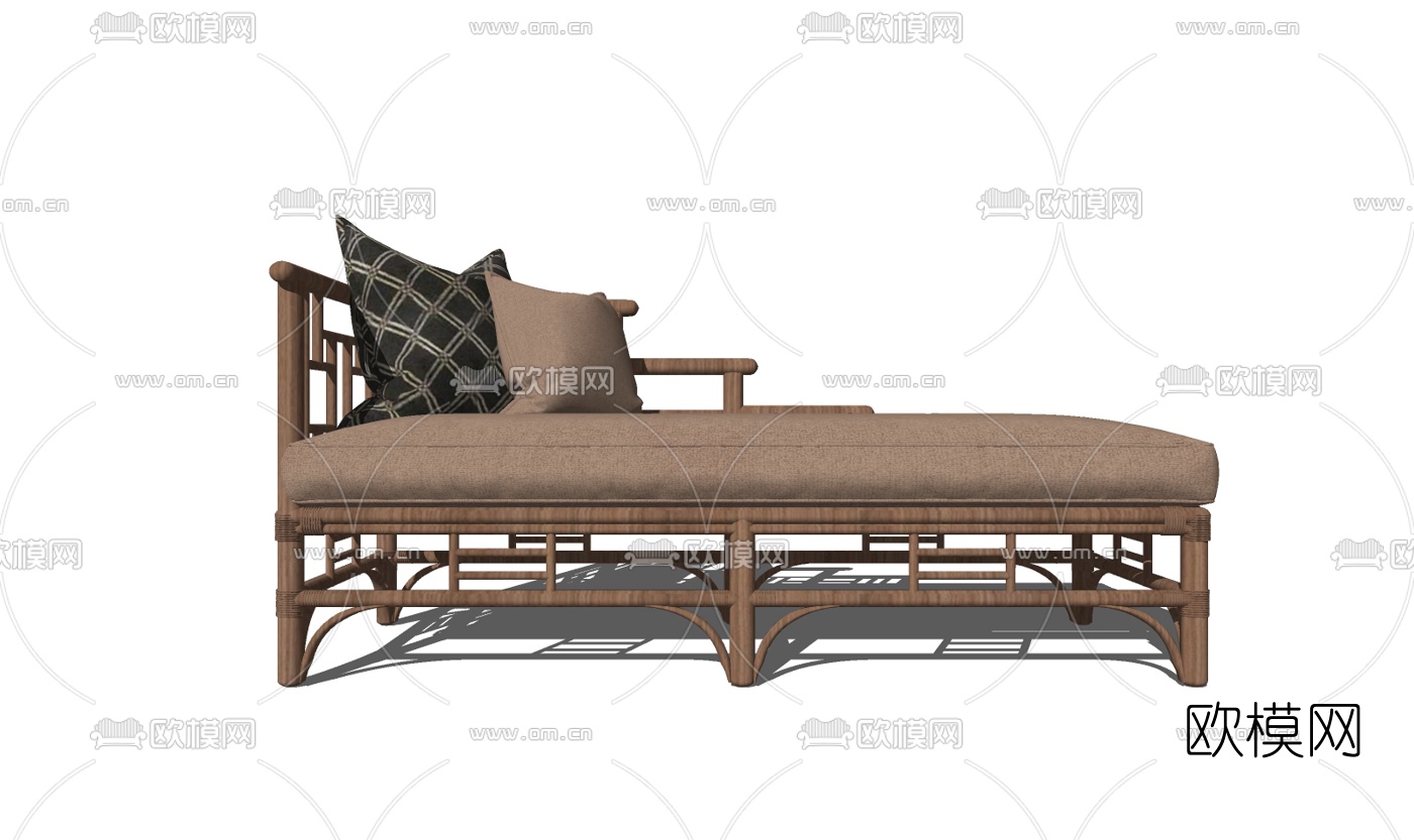 现代实木贵妃椅su模型下载