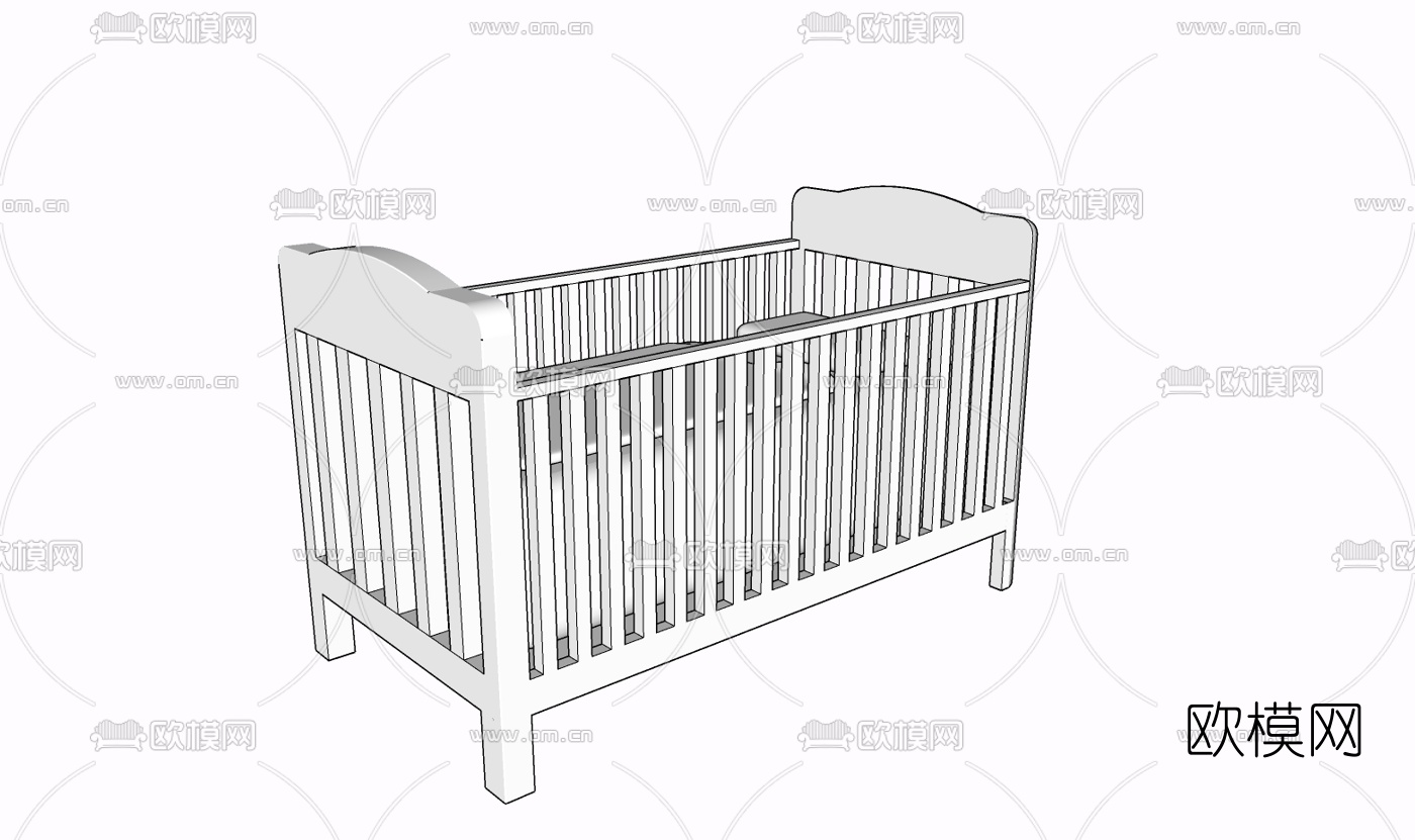 现代实木婴儿床免费su模型下载