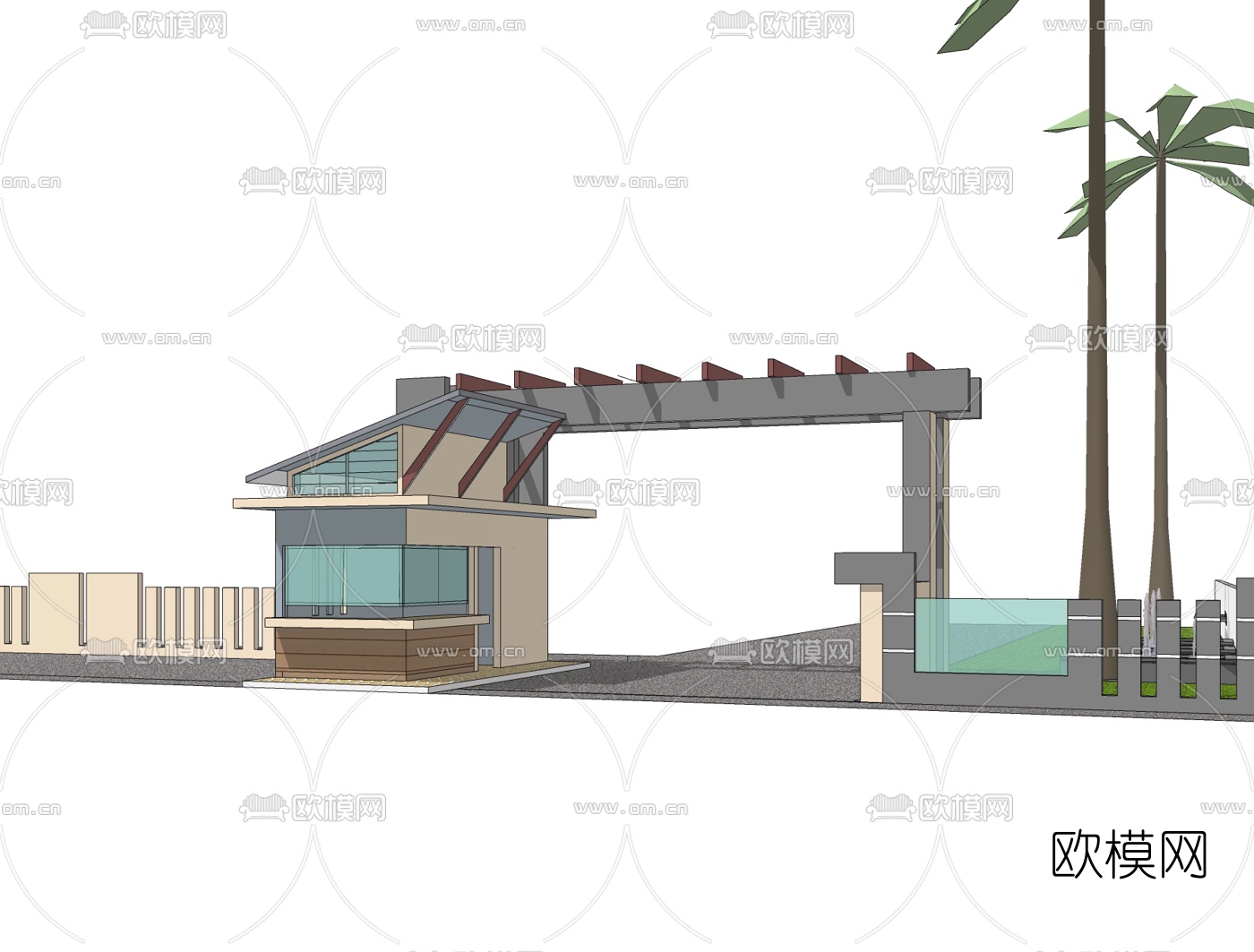 现代建筑门头免费su模型下载