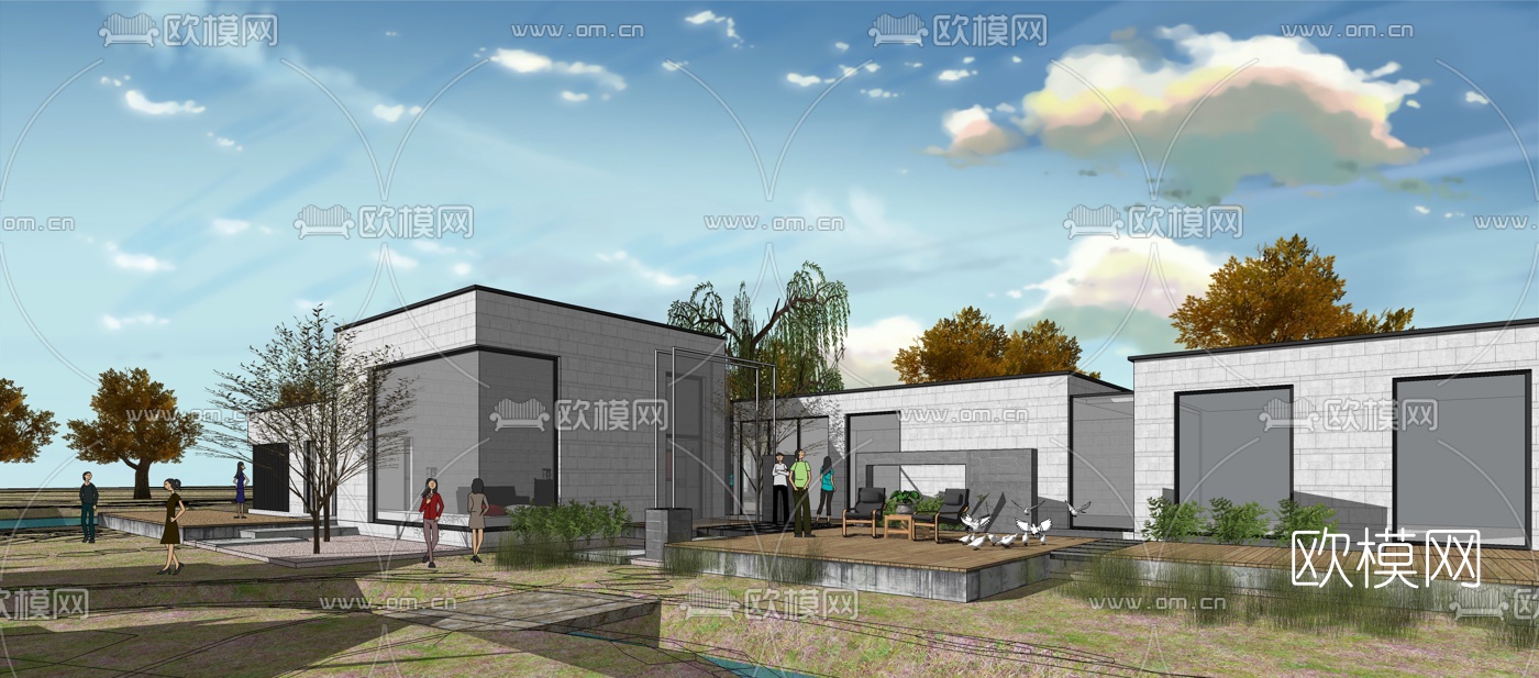 现代别墅景观su模型下载（渲染图2）
