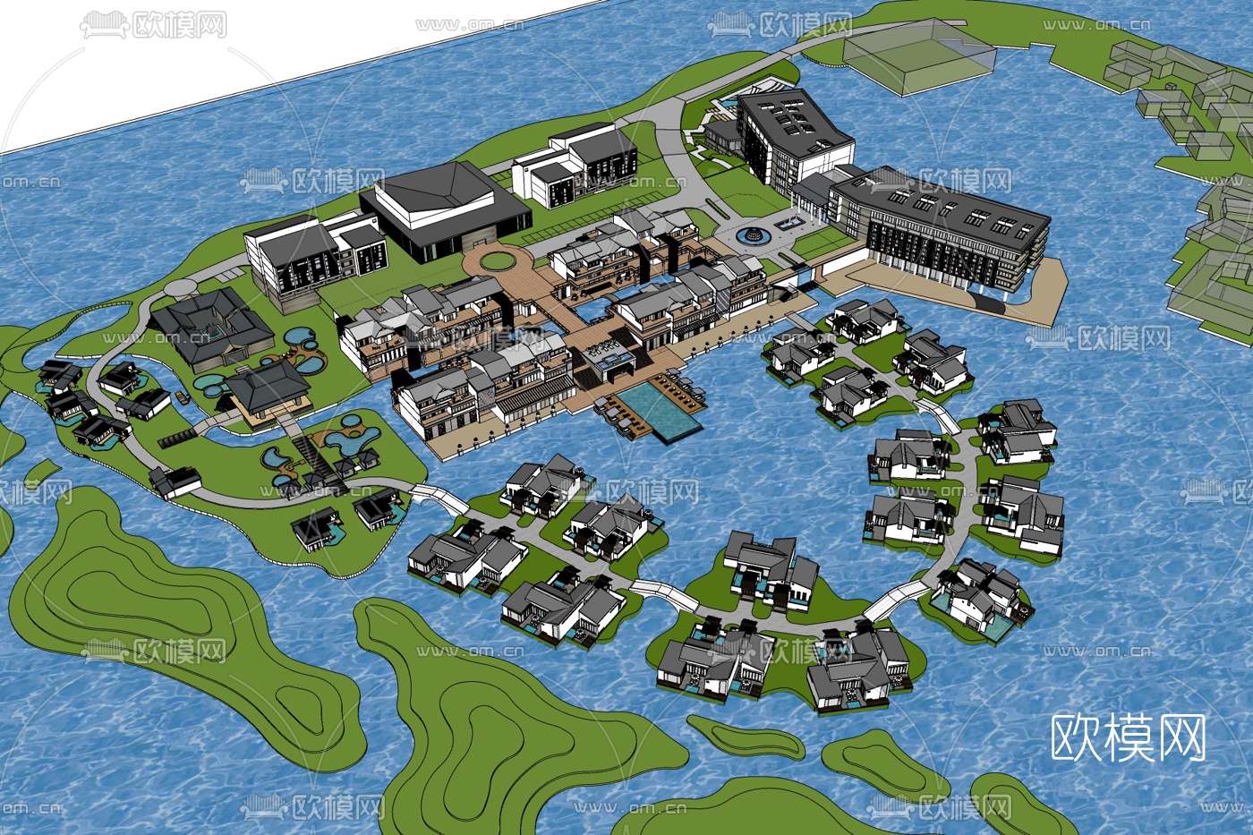 新中式小区规划免费su模型下载