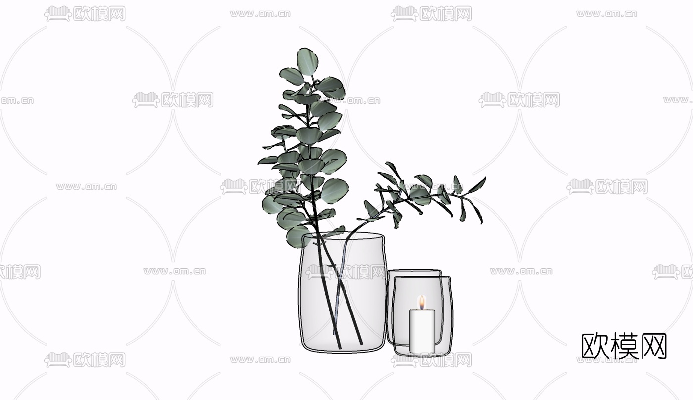 现代花瓶花卉免费su模型下载