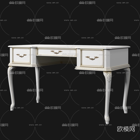 简美实木梳妆台3d模型下载(渲染图2)