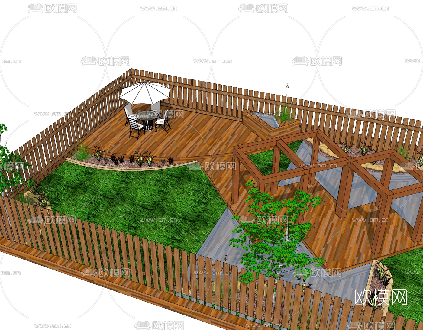 现代庭院景观免费su模型下载（渲染图1）