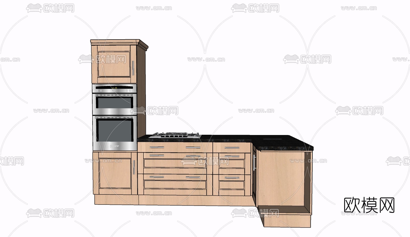 现代实木橱柜免费su模型下载