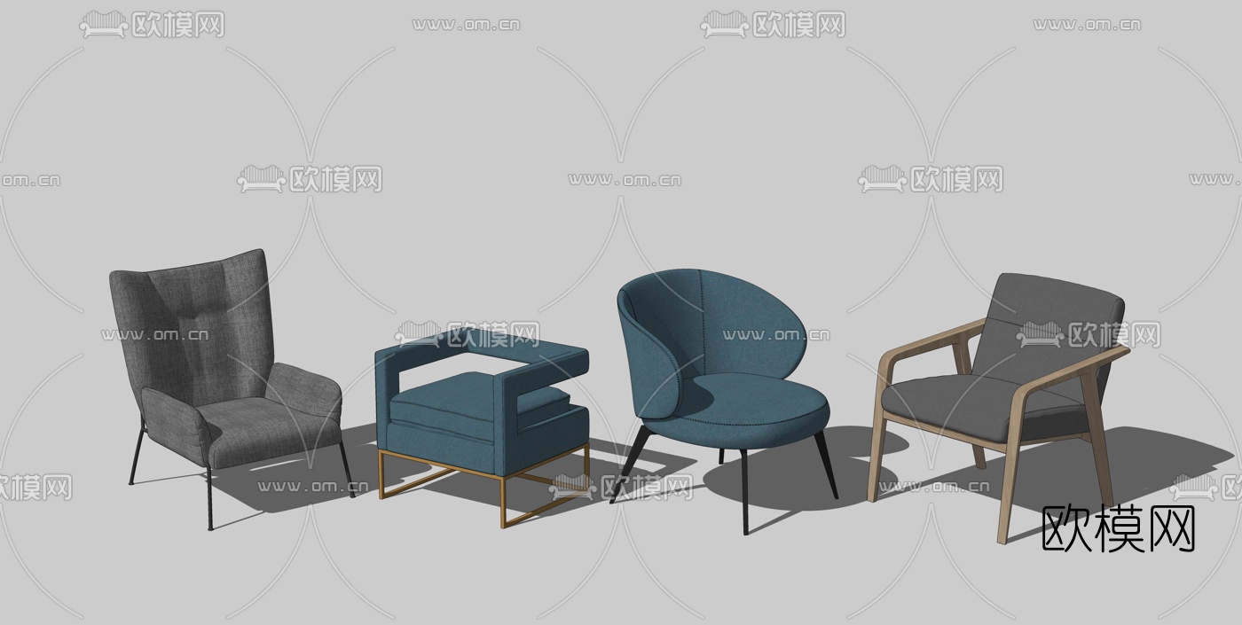 现代金属布艺单椅su模型下载