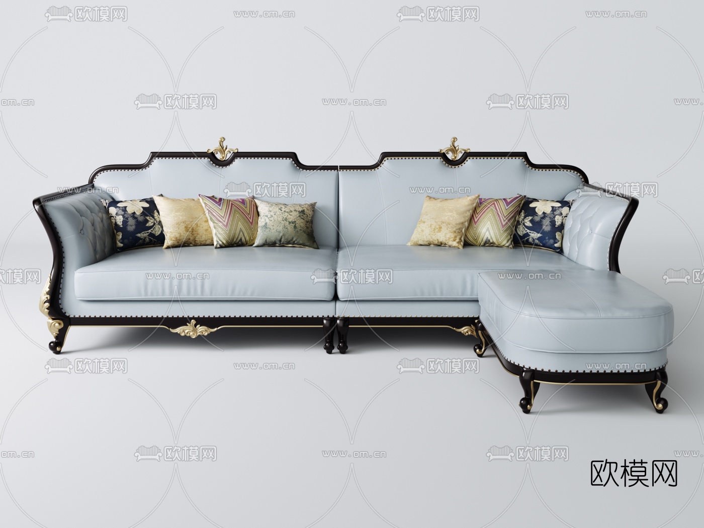 美式皮革转角沙发3d模型下载