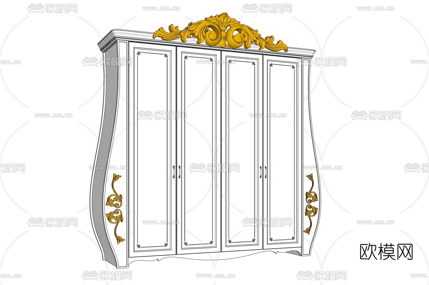 简欧衣柜免费su模型下载